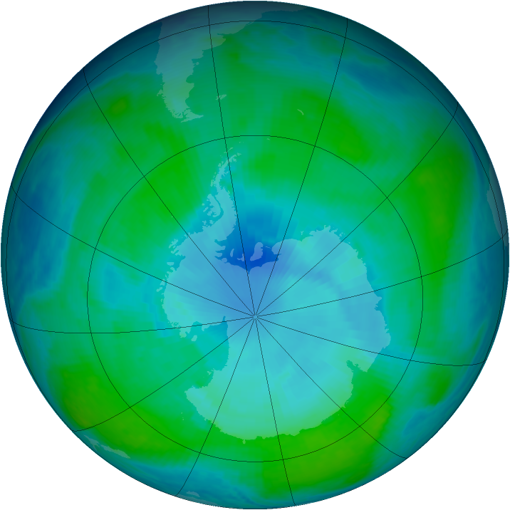 Antarctic ozone map for 12 January 1998